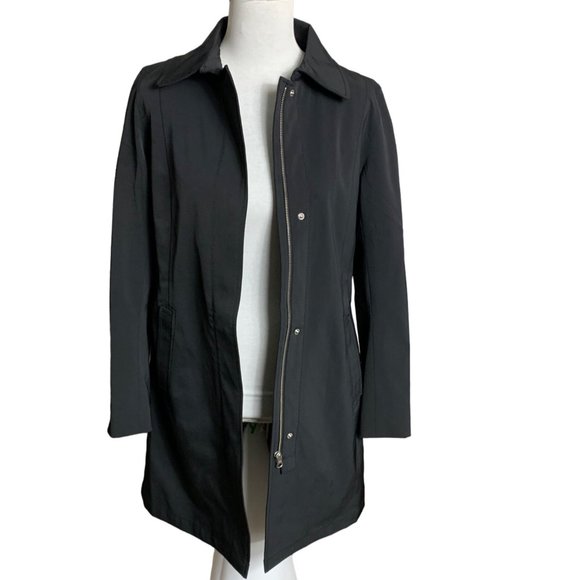 L8 Womens Raincoat Black Trench Size S Mid Length Slicker Spring Water Resistant - Picture 7 of 16